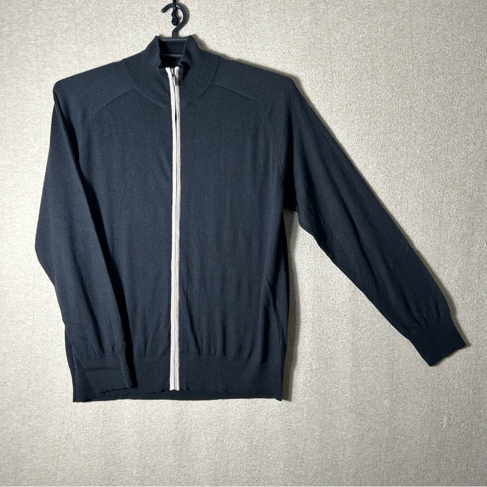 Mens Silk Cashmere Sweater XXL Black Full Zip Active Athletic Casual Long Sleeve